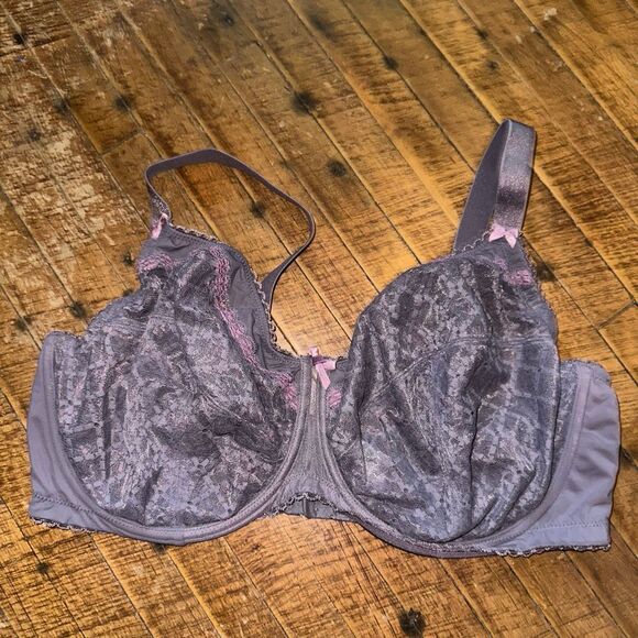 Glamorise purple lace unlined semi sheer retro chic 42F bra - Picture 1 of 3